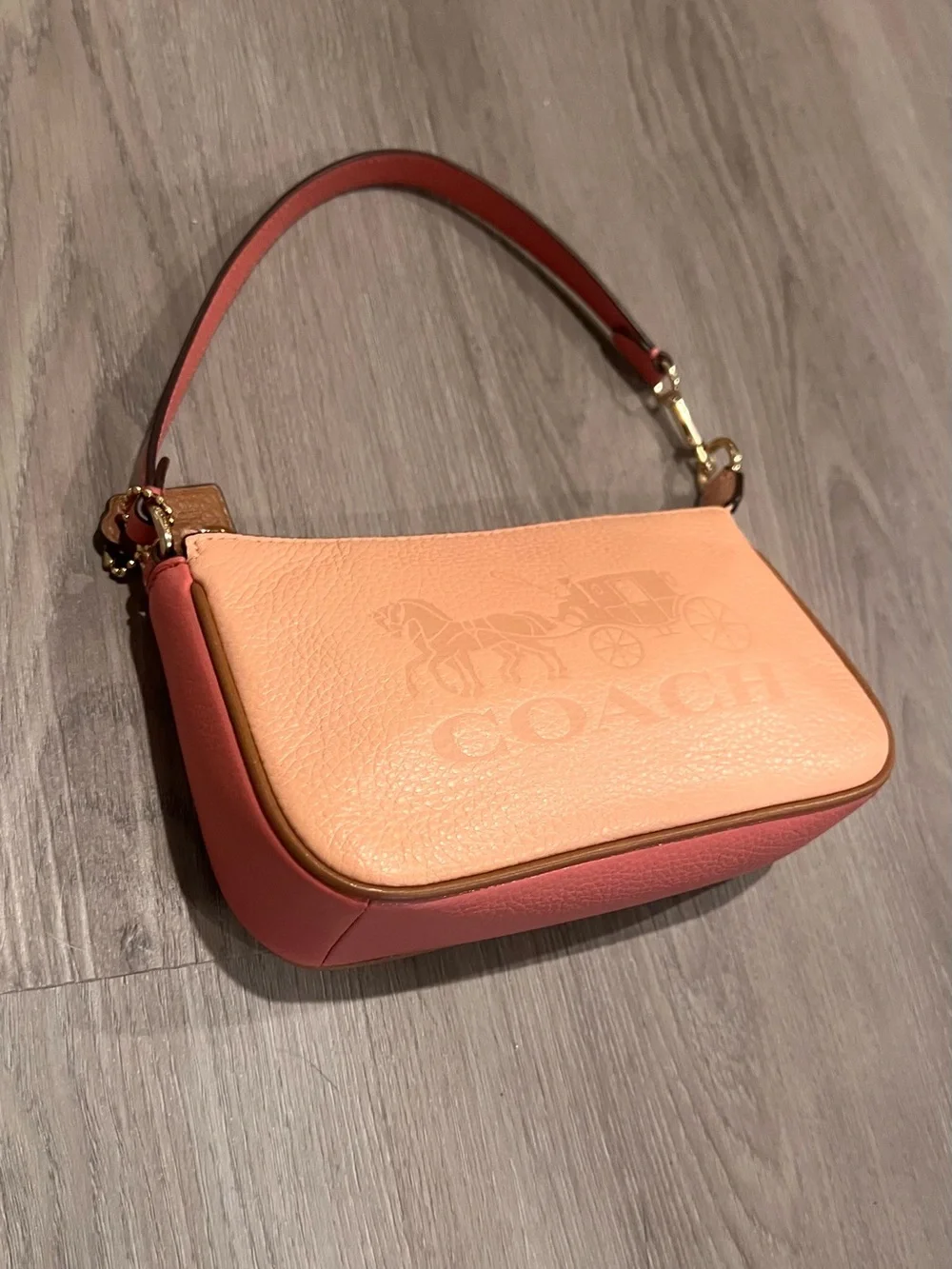 Coach Pink Pebbled Leather Mini Shoulder Bag with Embossed Logo